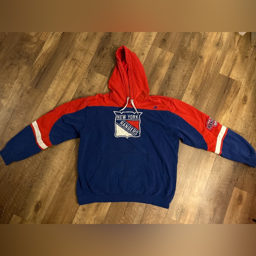 New York Rangers Red and Blue Hoodie Size Large